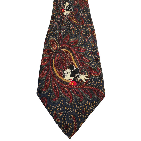 Vintage Hand Made Mickey Mouse 100% Silk Paisley Tie by The Disney Store - Picture 1 of 8